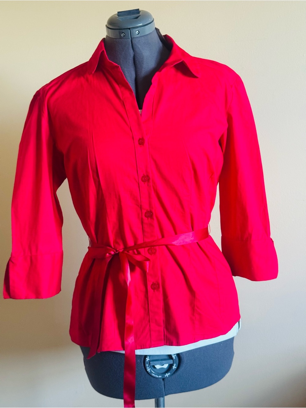 MKM Designs Vibrant Red Button-Front Shirt with Self Tie Belt